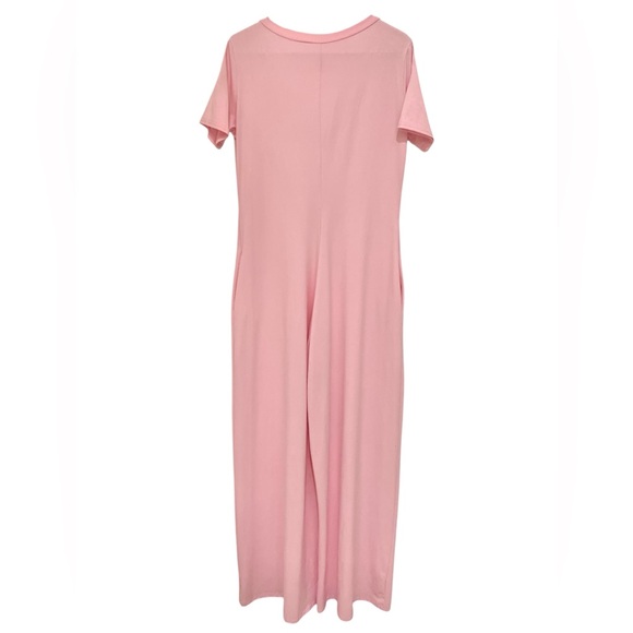 WOMEN’S PINK WIDE LEG V-NECK JUMPSUIT - Picture 2 of 2